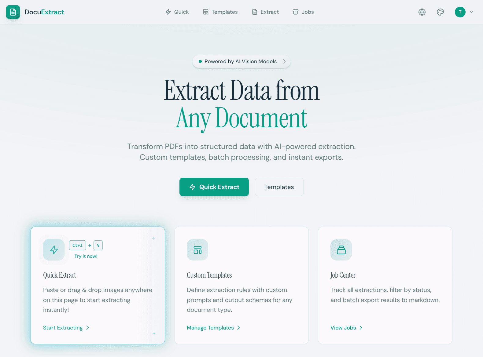 DocuExtract landing page
